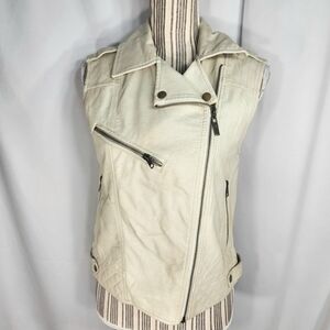 Mavi Ivory Faux Leather Full Zip Vest Size Medium